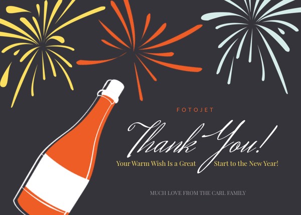 Firework New Year Thank You Card Template