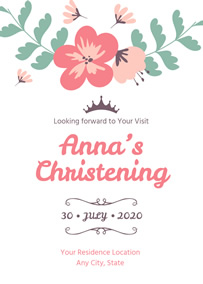 Floral christening invitation