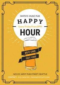 Yellow happy hour flyer