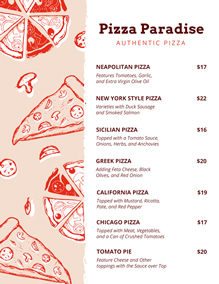 Pizza menu