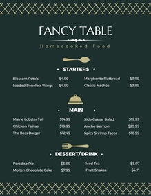 Restaurant menu