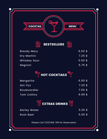 Cocktail menu