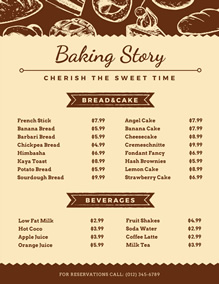 Baker's menu