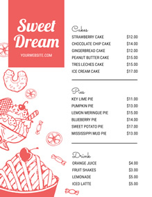 Dessert menu