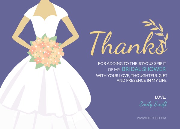 Purple Bridal Shower Thank You Card Template