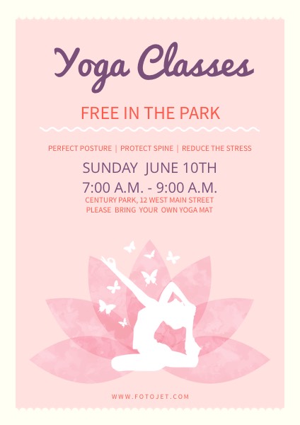 Pink Yoga Class Fitness Poster Template Template